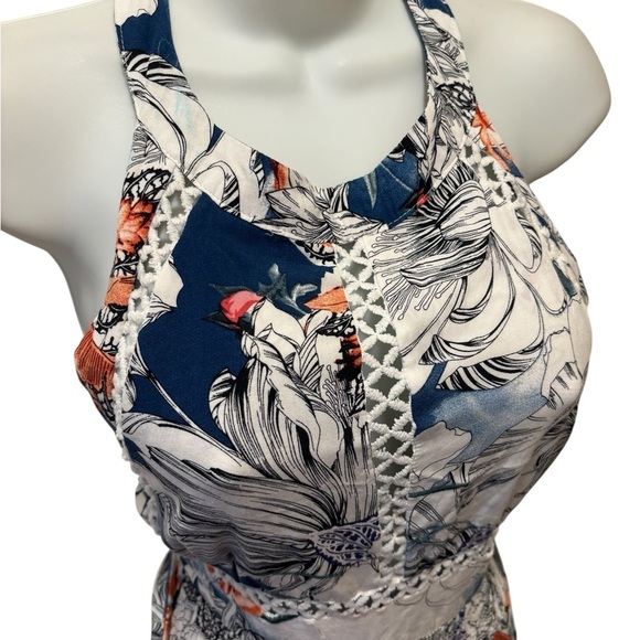 Jaase Endless Summer Magnolia Print Floral Maxi Dress Sz M Cut Out Back Crochet - Picture 5 of 12